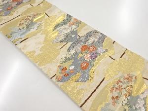 リサイクル　純金箔24K　色紙に菊・藤・風景模様織り出し袋帯